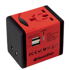 Swordfish VariPlug Dual USB Universal Travel Adapter Red