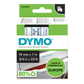 Dymo 45804 19mm x 7m Blue on White Tape