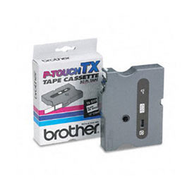 Brother TX315 White on Black 6mm x 15m Gloss Tape